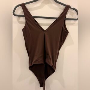 V-Neck Brown One-Piece Bodysuit